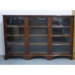 Mahogany triple door glazed bookcase, with key, 197 x 129 x 28cm