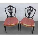 Pair of shield back chairs with an urn shaped splats, curved upholstered seats. 54 x 94cm (2)