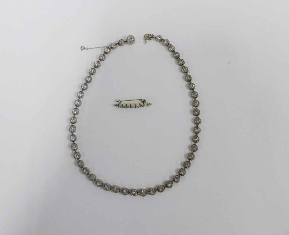 19th century silver and paste Riviera necklace and a silver and paste set brooch (2)