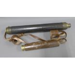 J.P Cutts of London, 'Day or Night' brass telescope and a smaller three draw brass telescope (2)