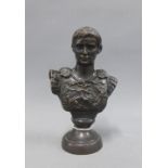 Bronze patinated Roman Emperor style bust, on a socle base, 17cm high