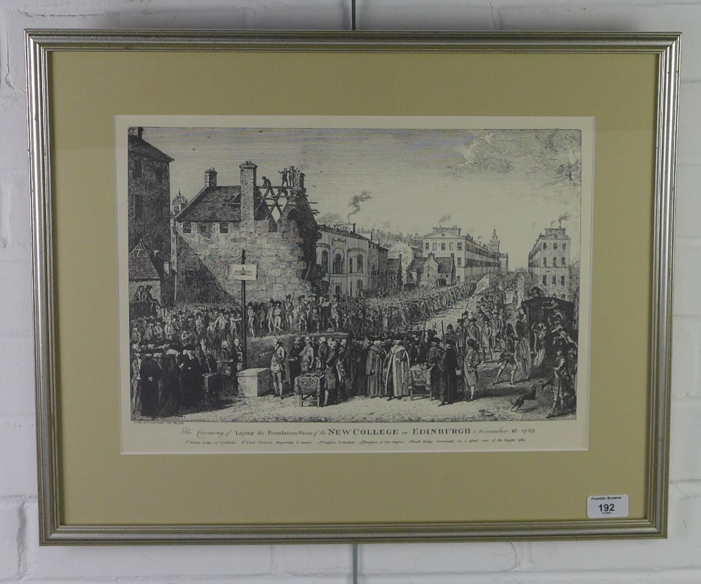 The Ceremony of Laying the foundation stone of the new College, Edinburgh, a framed print, 57 x 46cm