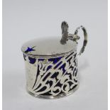 Edwardian silver mustard with blue glass liner, William Hutton & Sons, Birmingham 1909, 6.5cm high