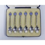 A set of six cased Edward VIII enamel coffee spoons, William H Hassler, Birmingham 1936, in original