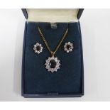 9ct gold, sapphire and paste set earrings and necklace suite