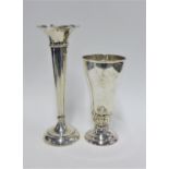 Early 20th century silver items to include a vase with flared rim, Birmingham 1911 and a Continental