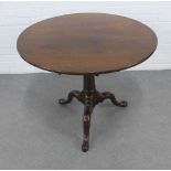 18th century and later ash and mahogany tripod tea table, 86 x 70cm