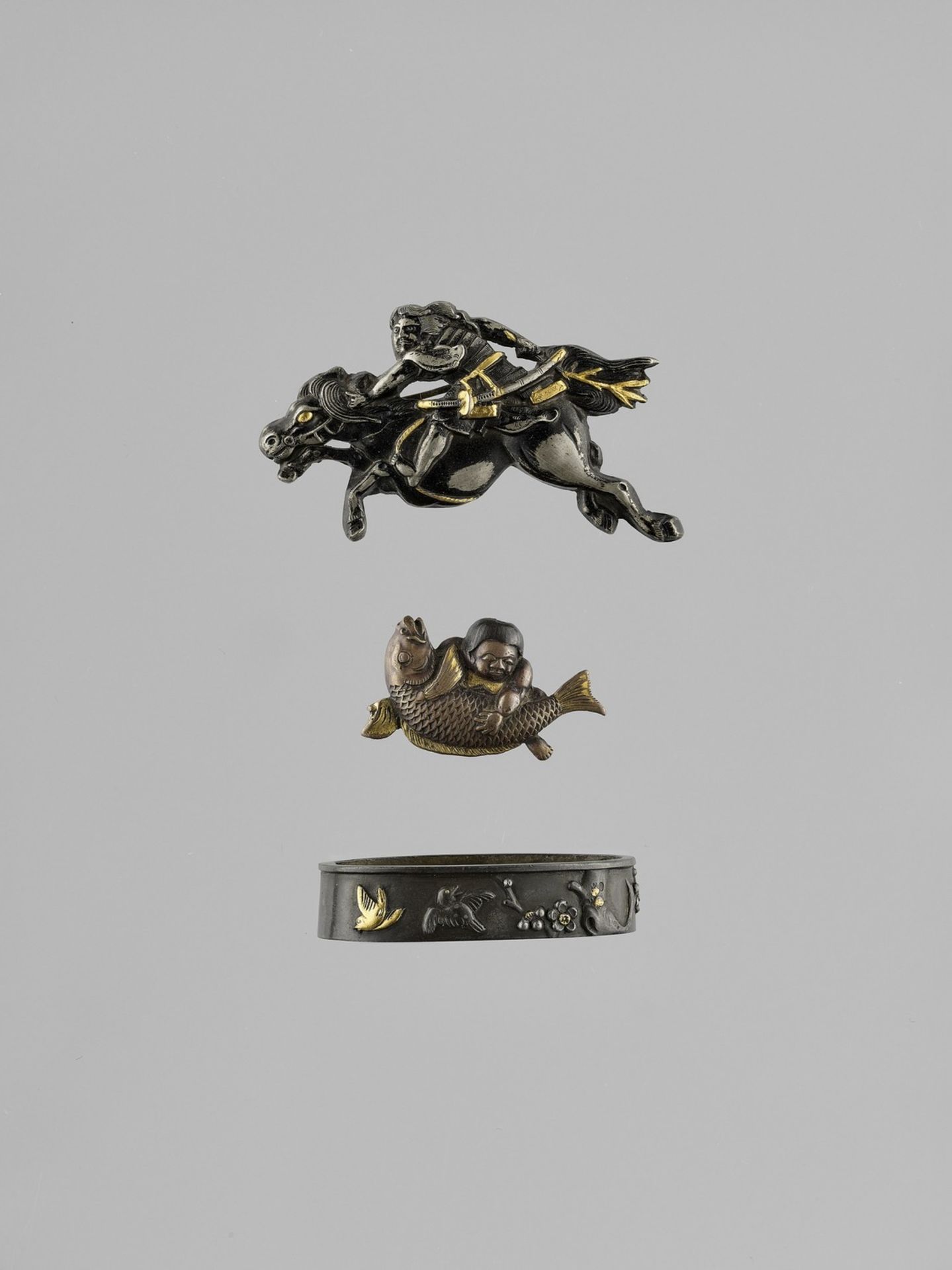 THREE MIXED METAL MINIATURE OBJECTS