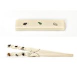 A SHIBAYAMA STYLE INLAID IVORY GLOVE STRETCHER & TOOTHPICK CASE