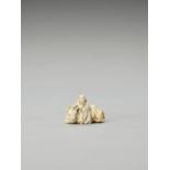 AN EARLY IVORY NETSUKE OF ROSHI WITH OX