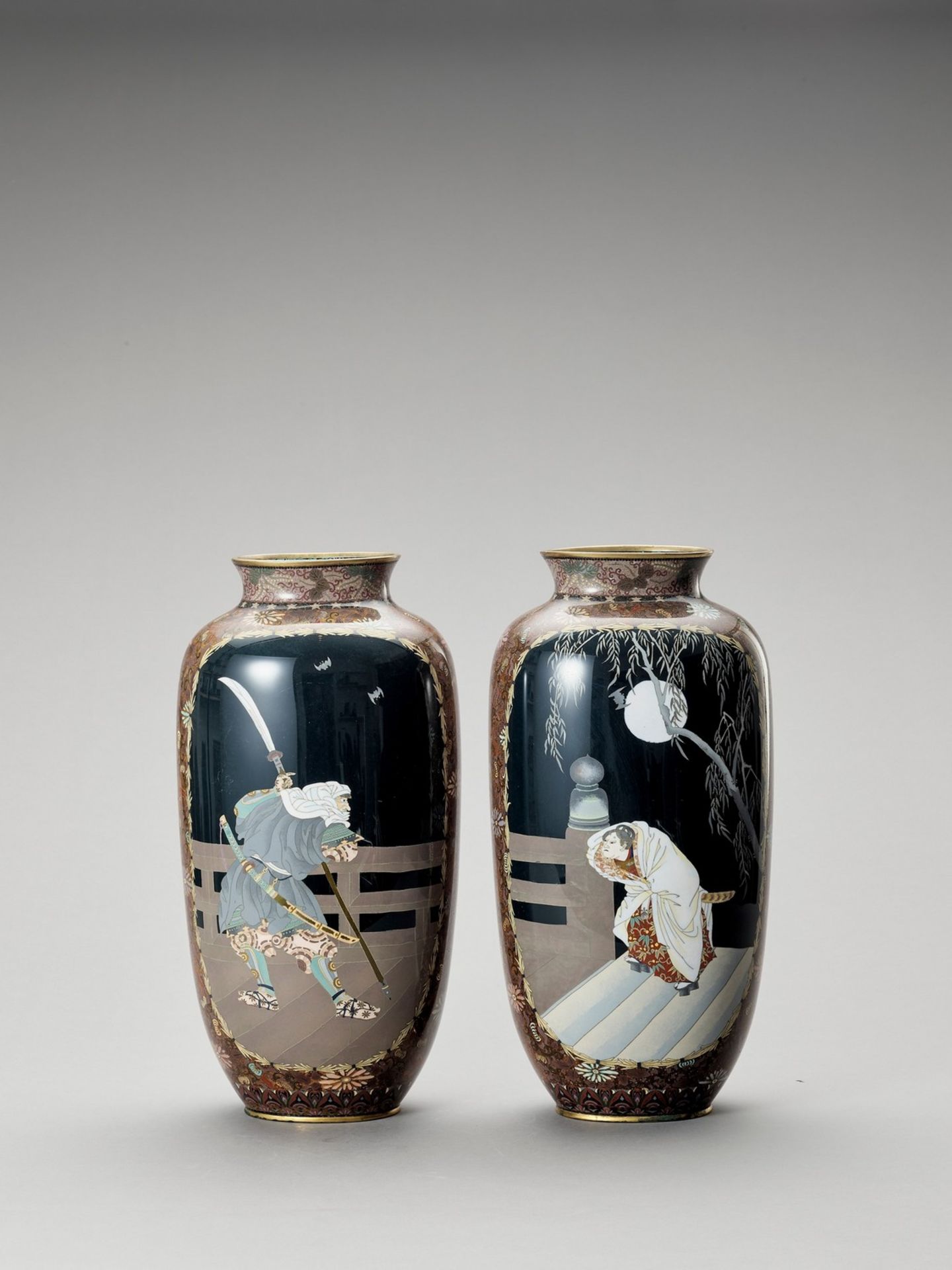 A PAIR OF LARGE CLOISONNÉ VASES