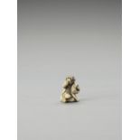 AN IVORY NETSUKE OF A MONKEY EATING FRUIT