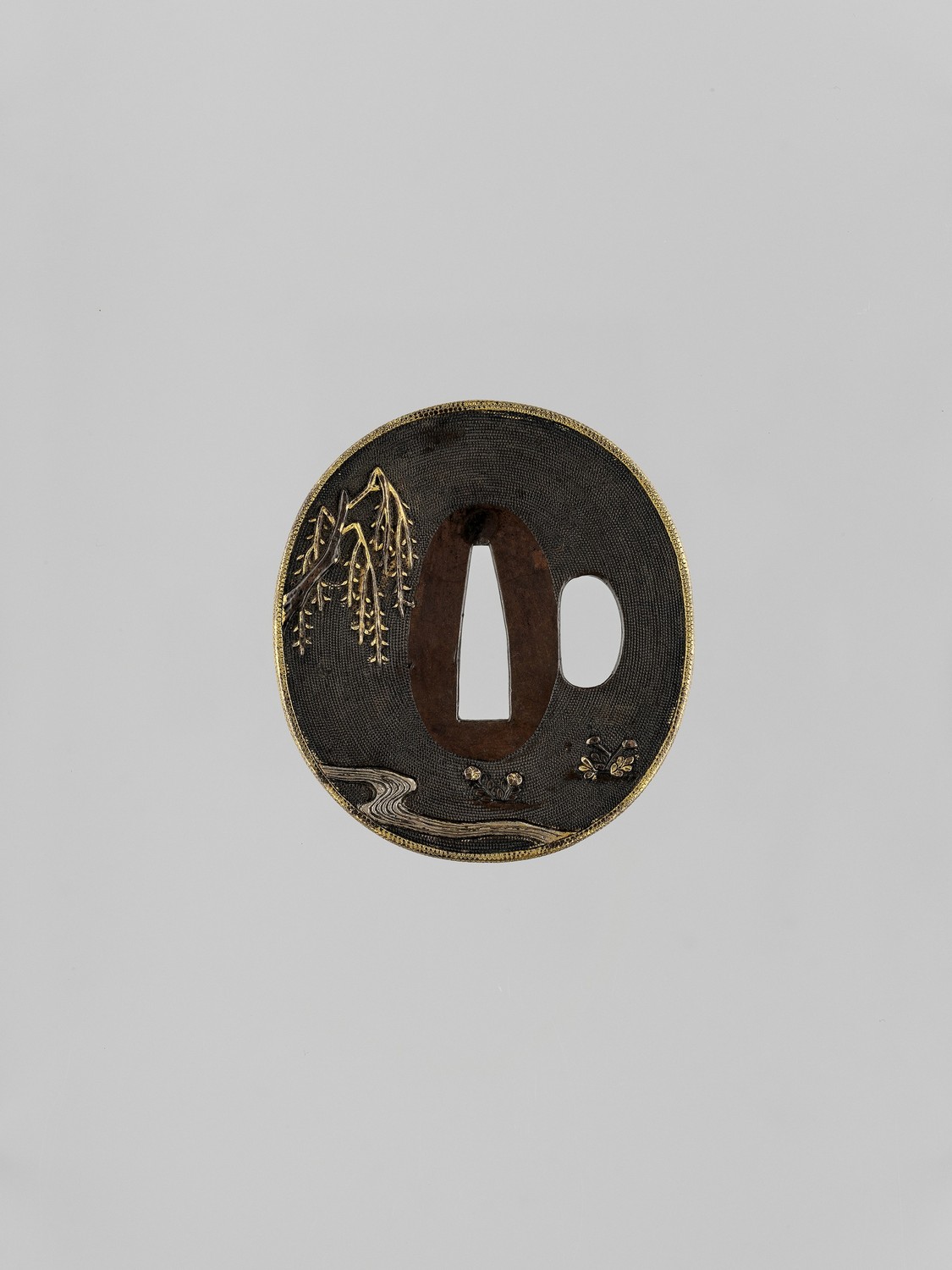 A GOLD AND SILVER-INLAID SHAKUDO TSUBA WITH OX AND BOKUDO - Image 4 of 4