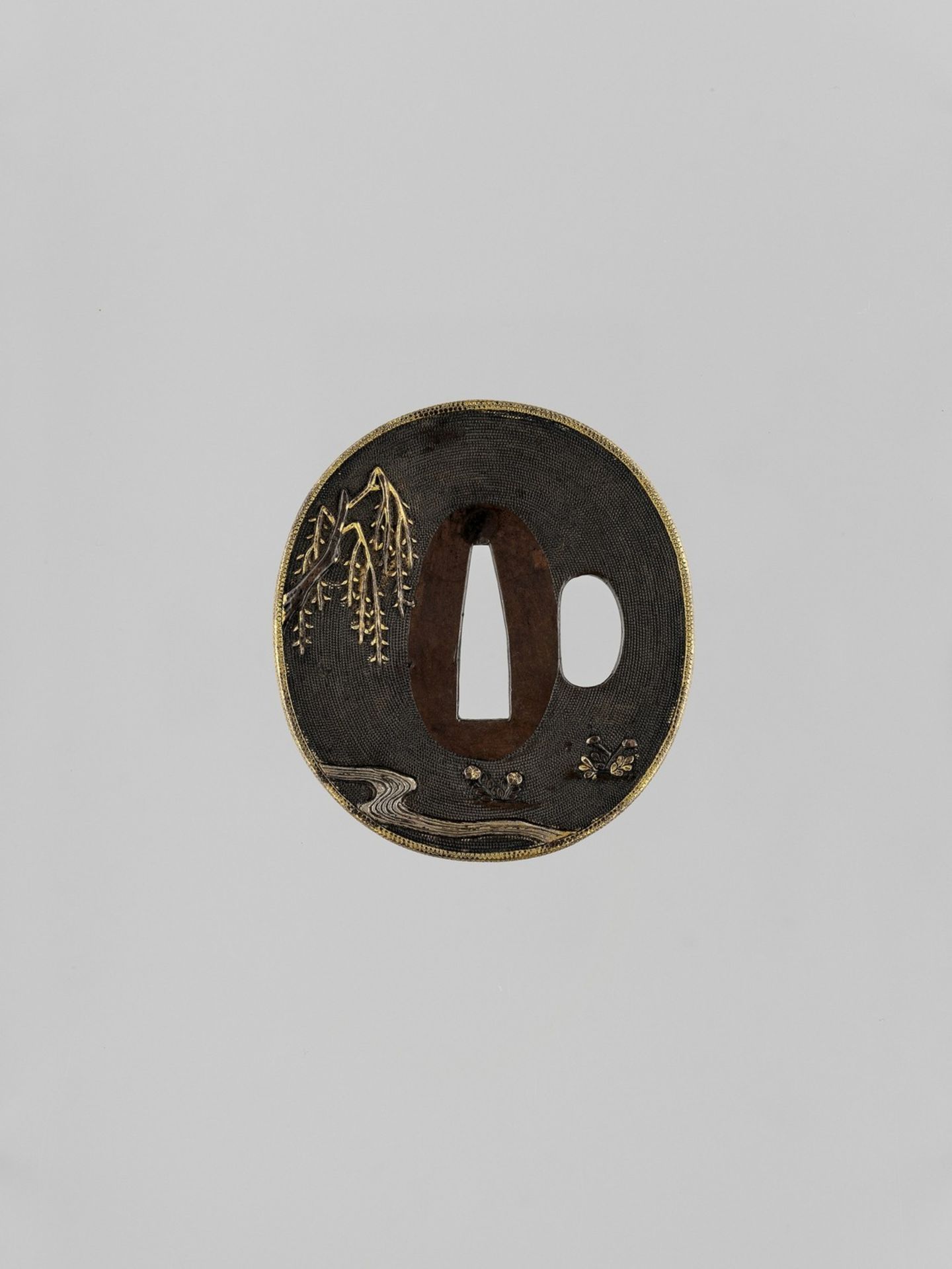 A GOLD AND SILVER-INLAID SHAKUDO TSUBA WITH OX AND BOKUDO - Image 4 of 4