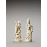 TWO VERY LARGE INLAID IVORY OKIMONO OF LUCKY GODS