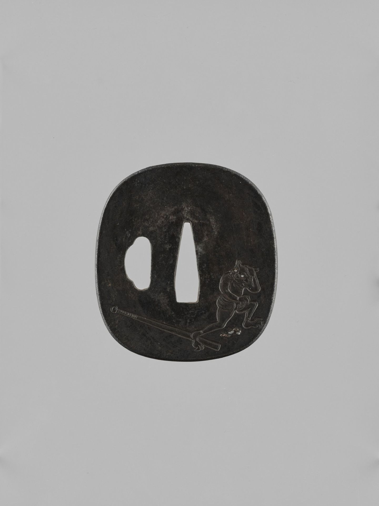 AN IRON TSUBA DEPICTING SHOKI AND ONI - Image 2 of 4