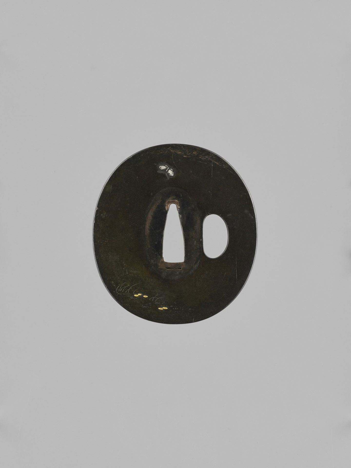 A SHIBUICHI TSUBA WITH BUTTERFLIES AND BASKET - Image 2 of 4