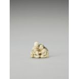 HOMIN: AN IVORY NETSUKE OF FUKUROKUJU AND OKAME DRINKING SAKE