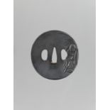 A SILVERED IRON TSUBA OF HOTEI