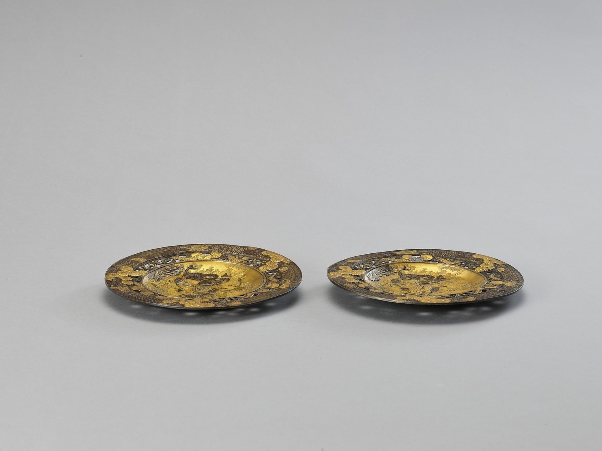 TWO IMPRESSIVE GILT METAL PLATES WITH BENTEN AND DRAGON - Image 4 of 5