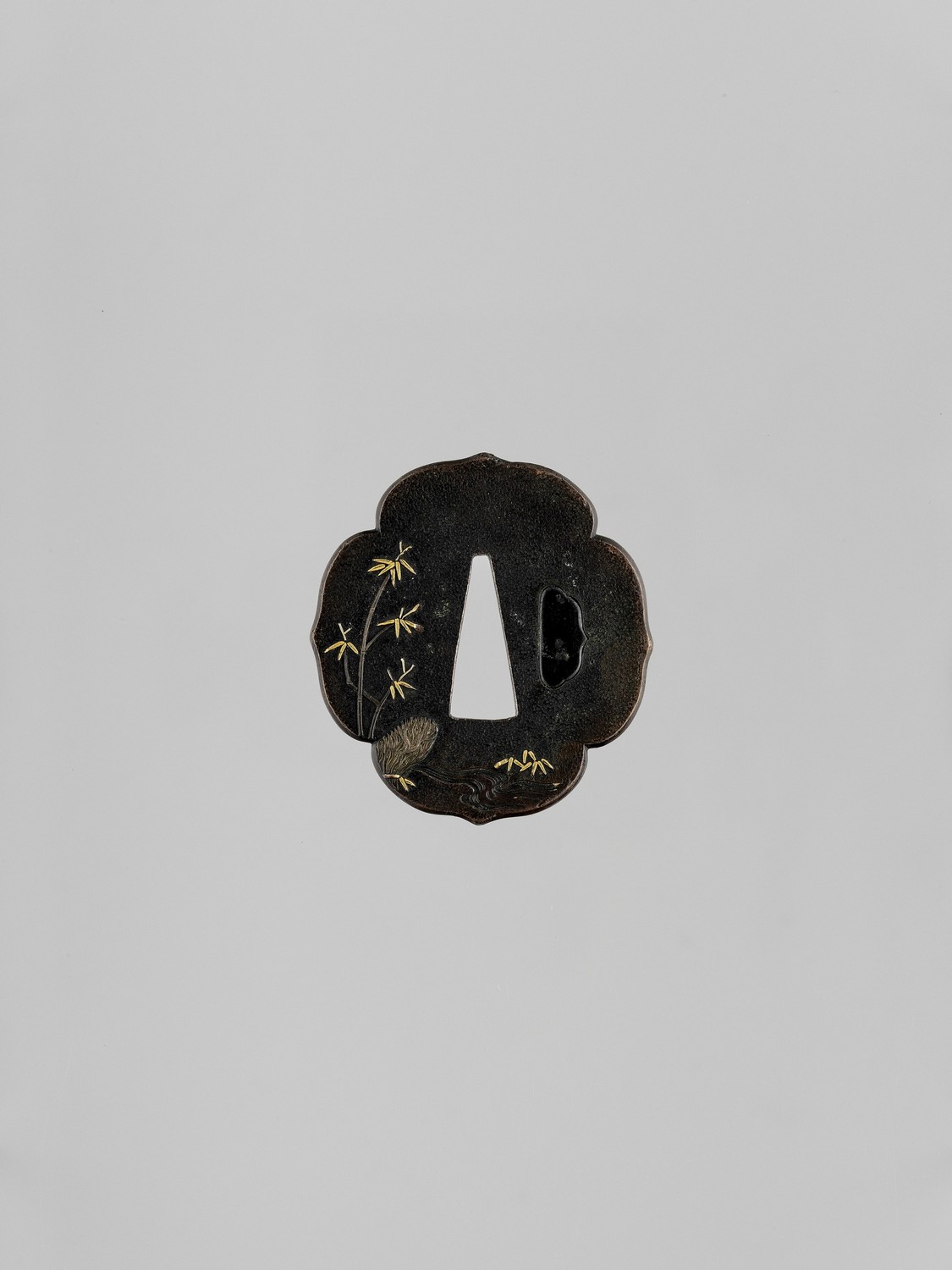 A FINE GOLD-INLAID SHAKUDO TSUBA WITH COCKERELS - Image 2 of 2