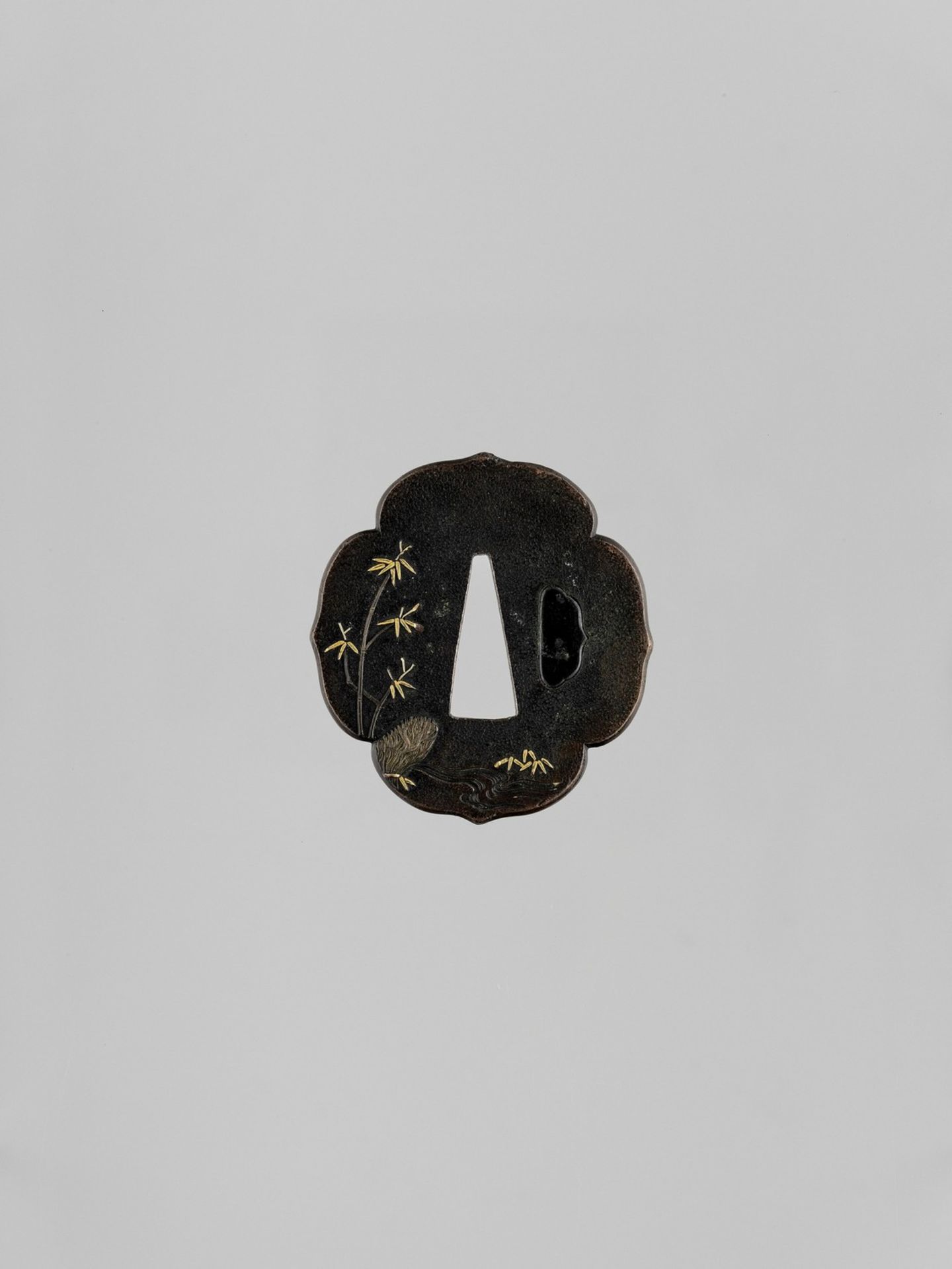 A FINE GOLD-INLAID SHAKUDO TSUBA WITH COCKERELS - Image 2 of 2