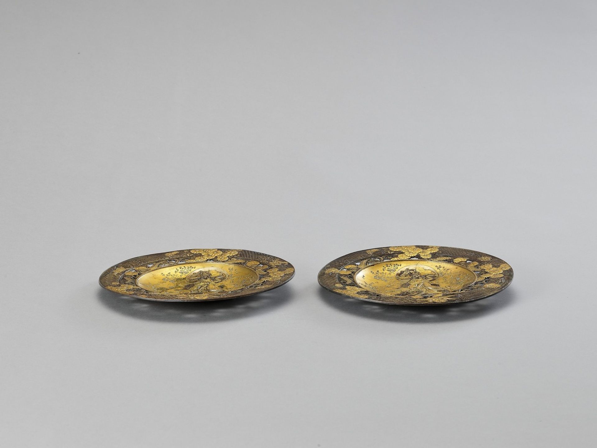 TWO IMPRESSIVE GILT METAL PLATES WITH BENTEN AND DRAGON - Image 3 of 5