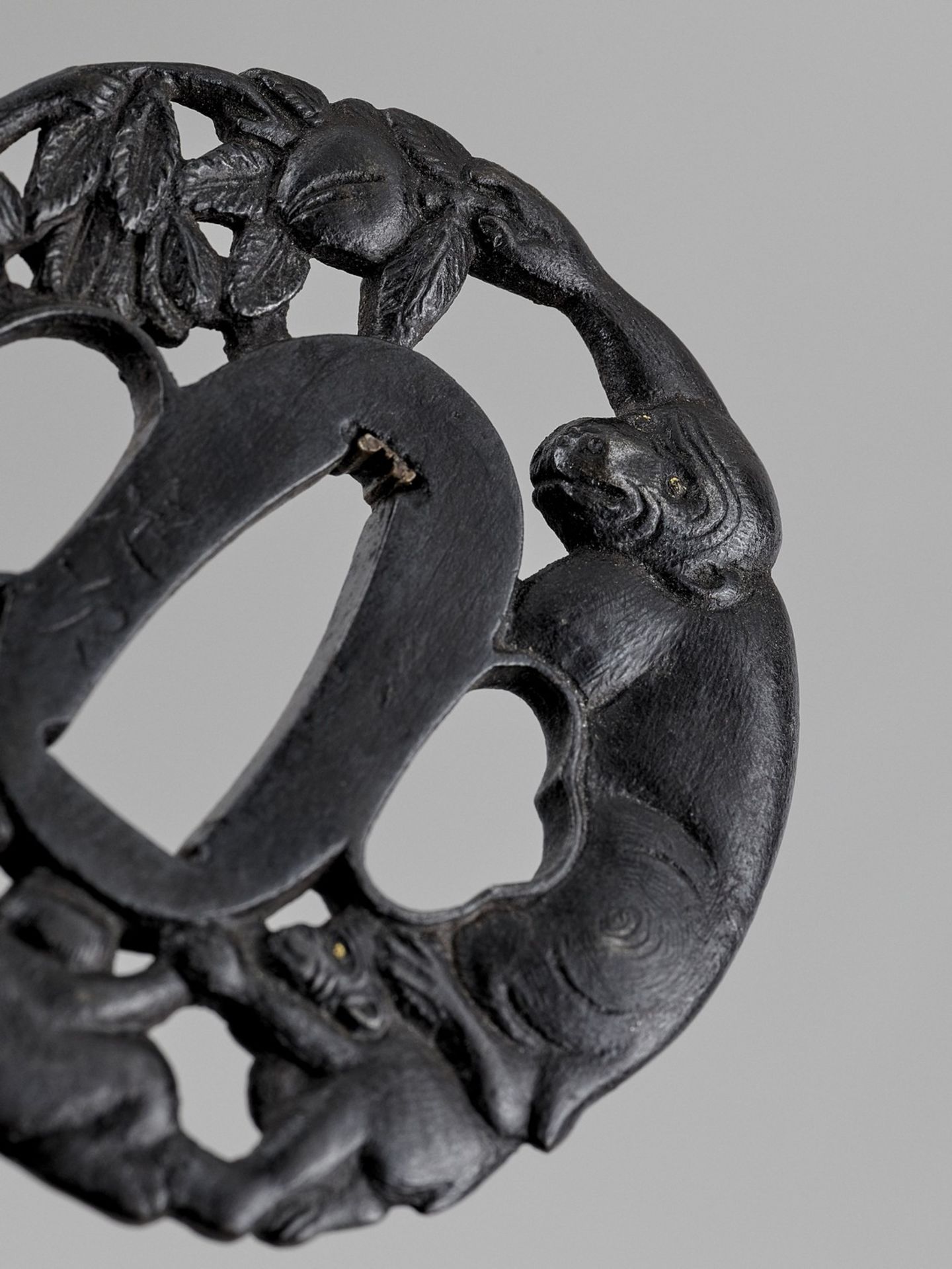 AN IRON TSUBA WITH MONKEYS - Image 3 of 4