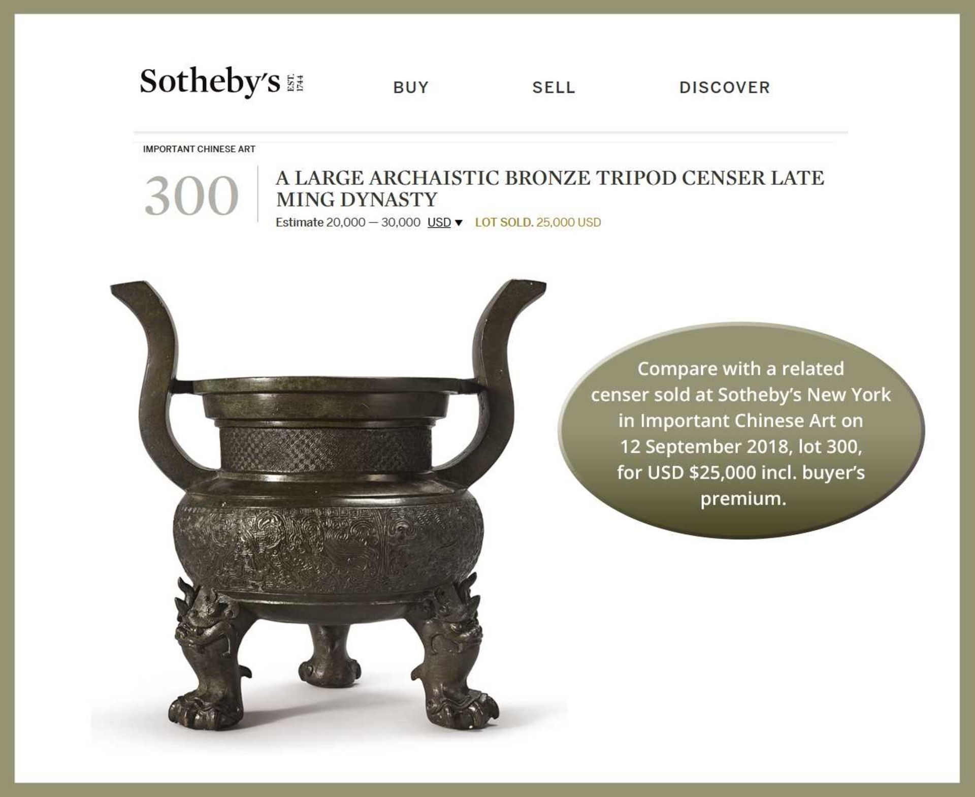 A HEAVILY CAST BRONZE TRIPOD CENSER, MING DYNASTY - Image 4 of 11