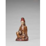 A POLYCHROME AND GILT-LACQUERED WOOD FIGURE OF GUANYIN, QING