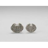 TWO SILVERED METAL LOCK CHARMS, LATE QING