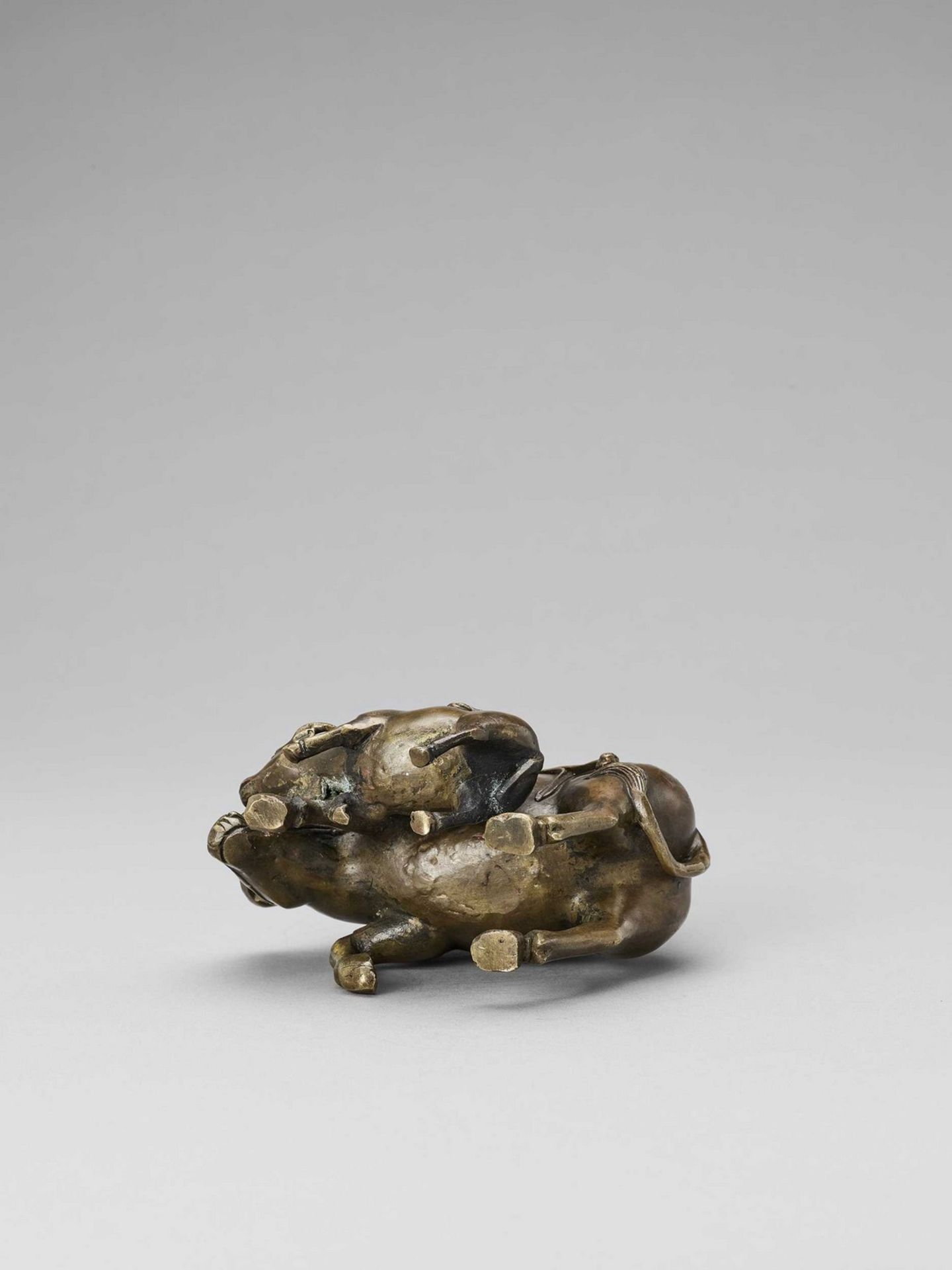 A BRONZE FIGURE OF BOYS ON BUFFALOS - Image 8 of 8