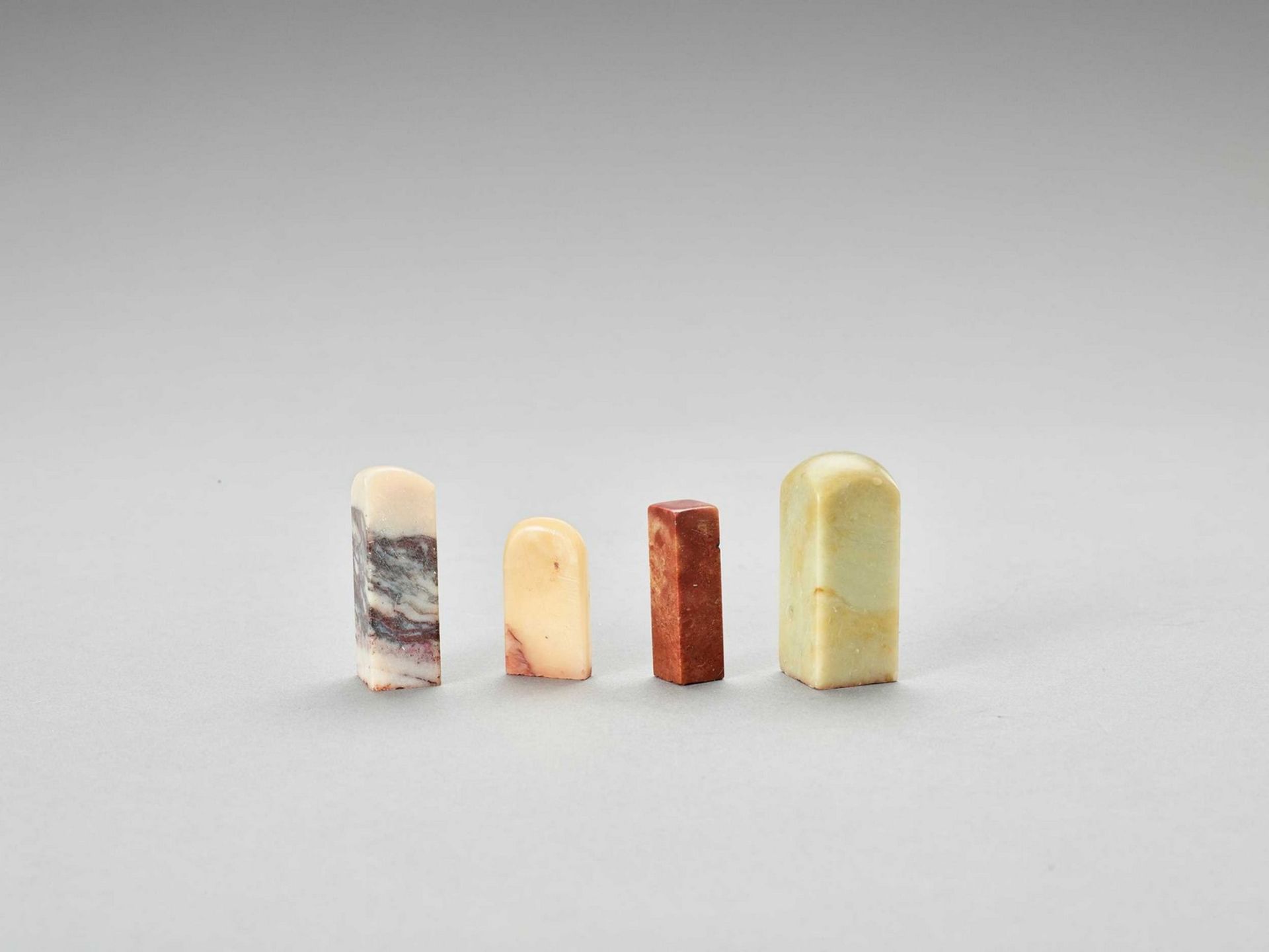 FOUR CARVED SOAPSTONE SEALS, LATE QING