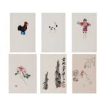 SIX CHINESE COLOR PRINTS, ONE BY QI BAISHI (1864-1957), 1950s