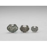 TWO SILVER AND ONE SILVERED METAL LOCK CHARMS, LATE QING