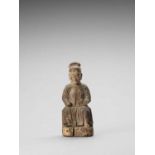 A WOOD FIGURE OF A DIGNITARY, MING