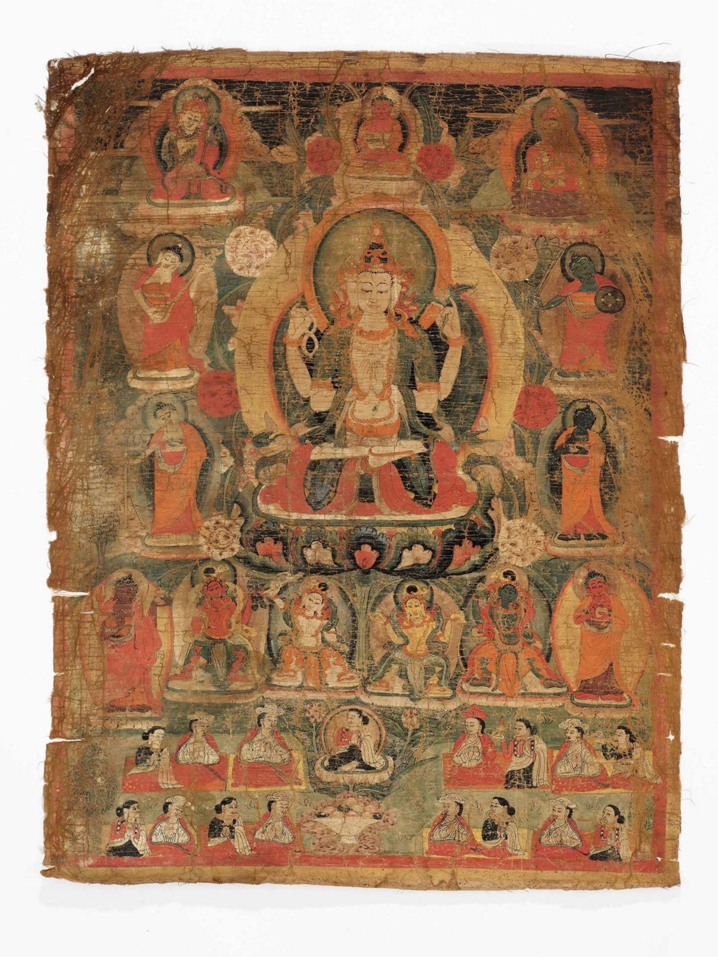 A TIBETAN THANGKA OF SHADAKSHARI LOKESHVARA, 17TH-18TH CENTURY
