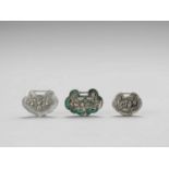 TWO SILVER AND ONE SILVERED METAL LOCK CHARM, LATE QING