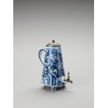 A BLUE AND WHITE PORCELAIN COFFEE POT AND COVER