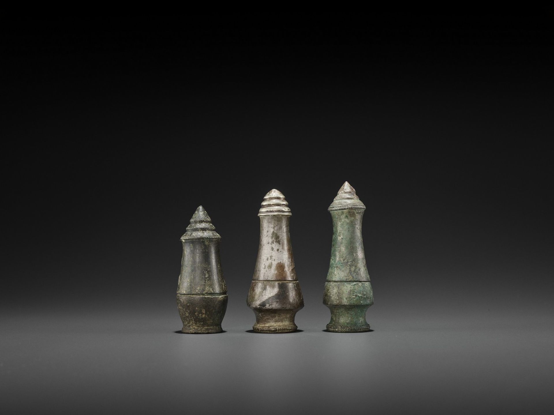 THREE CHAM SILVER BETEL NUT CONTAINERS