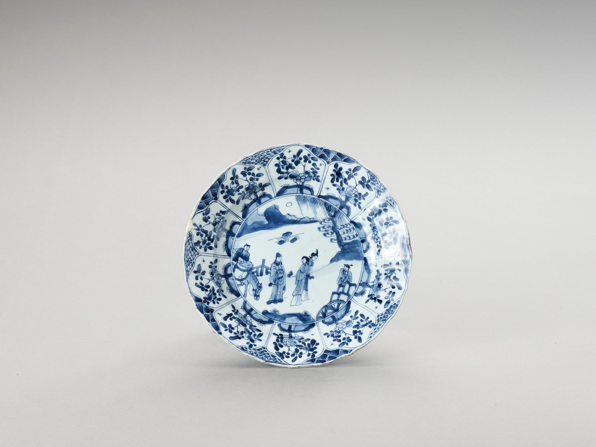 A LOBED BLUE AND WHITE PORCELAIN DISH