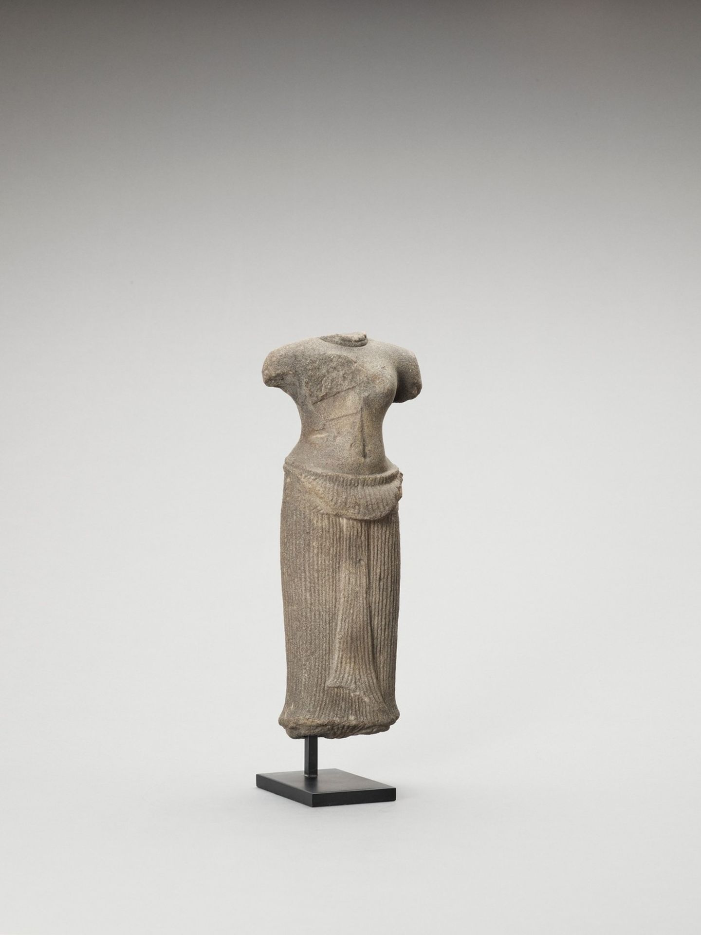 A GREY SANDSTONE KHMER TORSO OF A FEMALE DEITY, ANGKOR PERIOD - Image 3 of 5