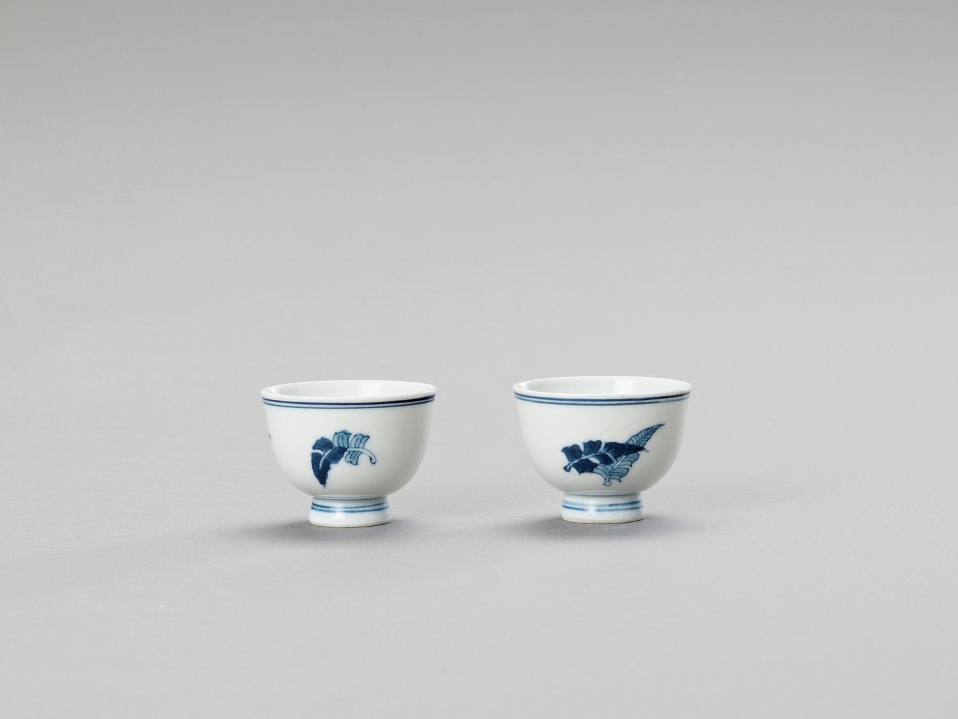 A SMALL PAIR OF BLUE AND WHITE PORCELAIN CUPS