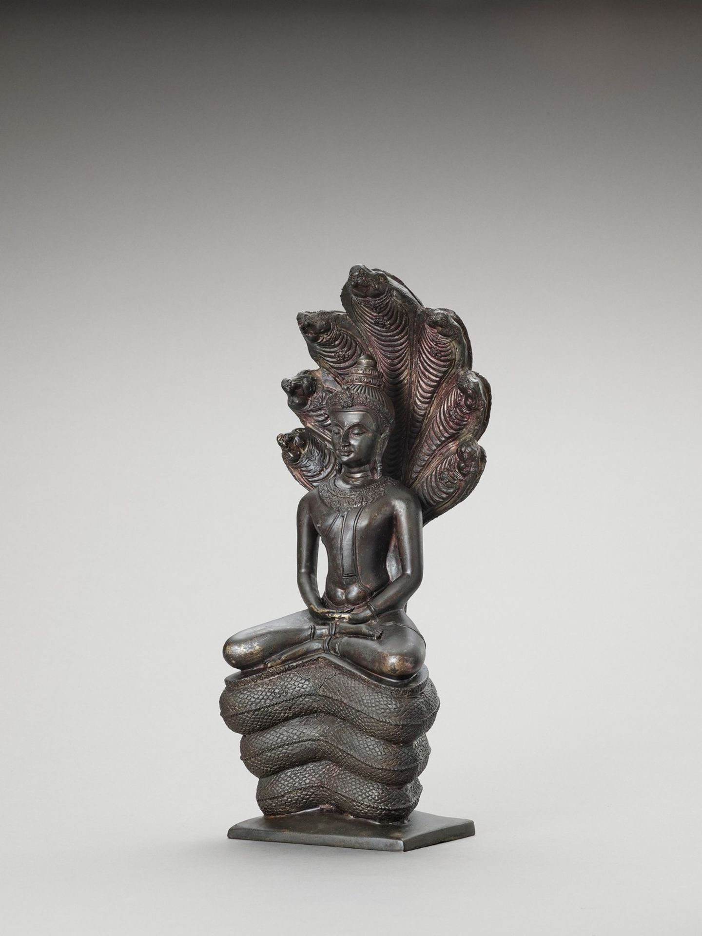 A KHMER STYLE BRONZE OF BUDDHA MUCHALINDA - Image 2 of 7