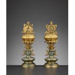 TWO BUDDHIST EMBLEMS, CLOISONNE ENAMEL AND GILT-BRONZE, QIANLONG PERIOD