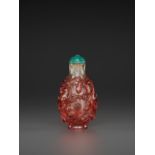 A RUBY-RED OVERLAY TRANSPARENT GLASS 'CHILONG' SNUFF BOTTLE, QING DYNASTY