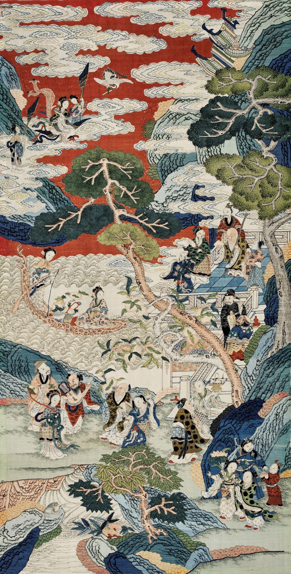 AN IMPORTANT AND LARGE KESI 'PEACH FESTIVAL' PANEL, QING DYNASTY
