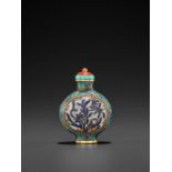 AN IMPERIAL CLOISONNE AND GILT-BRONZE 'LOTUS AND ASTER' SNUFF BOTTLE, QING DYNASTY