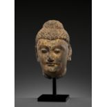 A SUPERBLY CARVED GRAY SCHIST HEAD OF BUDDHA, GANDHARA