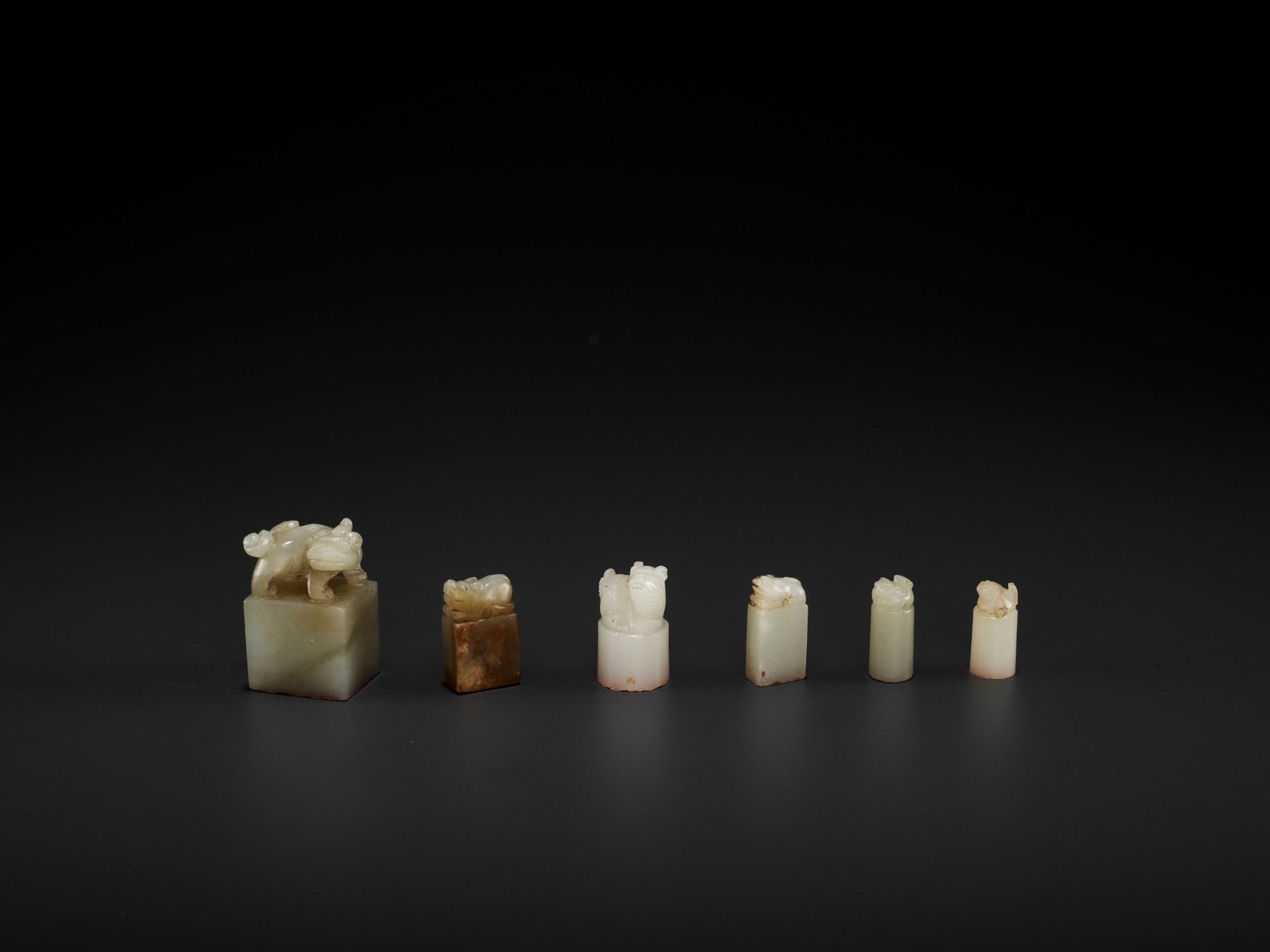 SIX JADE 'BUDDHIST LION' SEALS, MID-QING TO REPUBLIC - Image 2 of 11